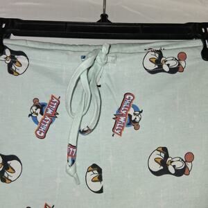 Chilly Willy~Penguin Winter Playing In Snow Light Blue Pajama Bottom Pants Sz. M